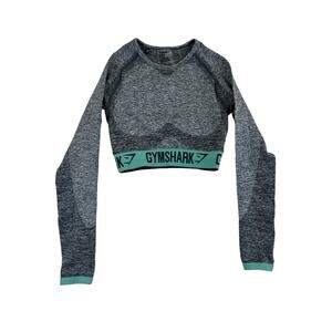 GymShark Space Gray Teal Flex Long Sleeved Crop Top Women’s Active Wear Size‎ XS